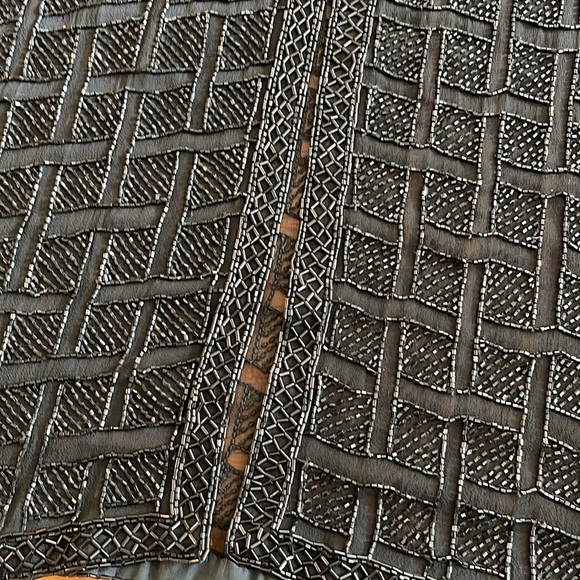 Vintage Black Fully Beaded Long Mesh Duster Jacket | Open Front Statement - Picture 8 of 10